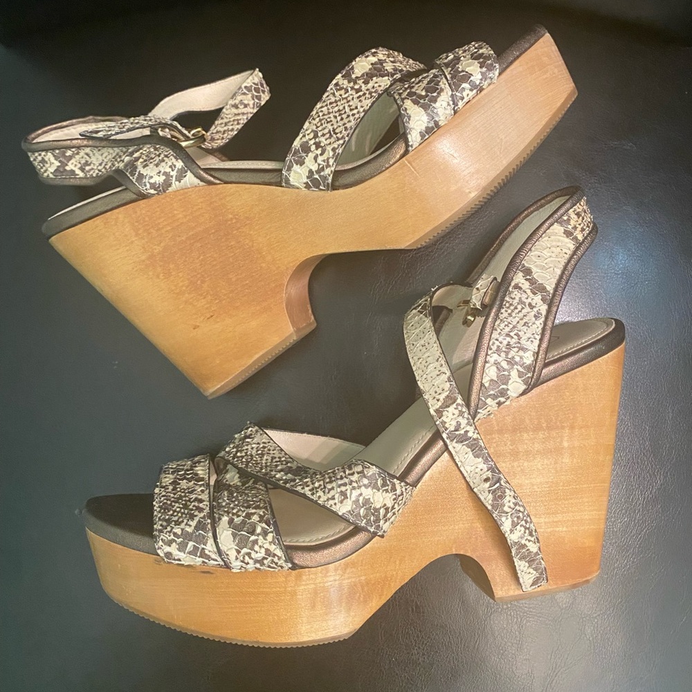 Coach Snakeskin Nikki Wedge Platform Sandal Heels